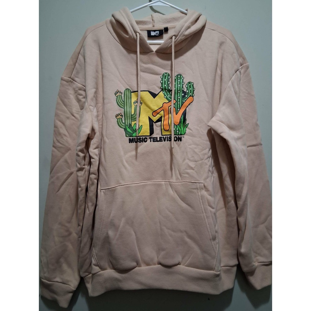 MTV Music‎ Television Cactus Graphic Hoodie Sweatshirt Beige XL